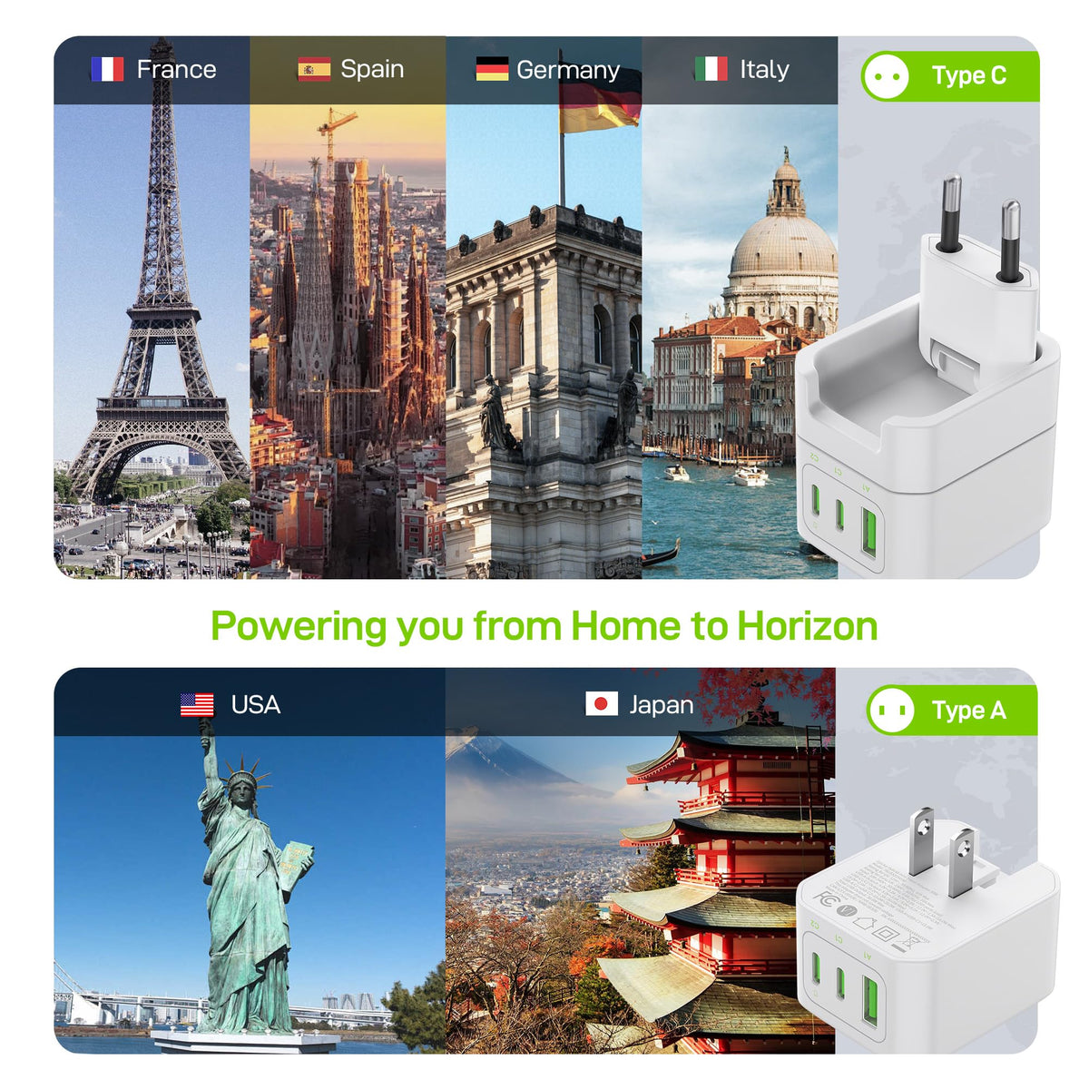 EPICKA folding prongs demonstrated for travel-friendly, pocket-size power access.