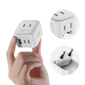 EPICKA Hybrid Mini European Travel Plug Adapter folded for ultra-compact packing on trips.