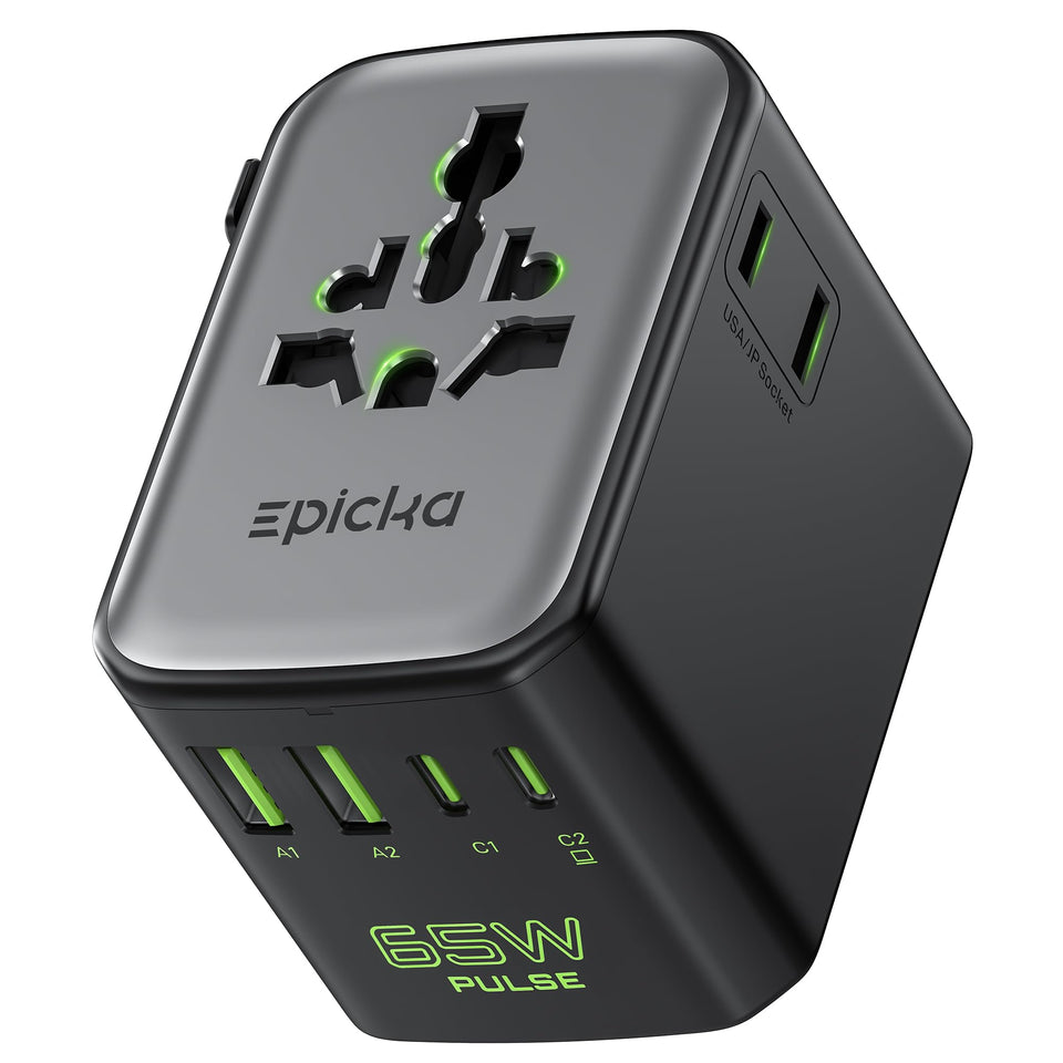 EPICKA Pulse Duo 65W adapter front view for on-the-go charging.