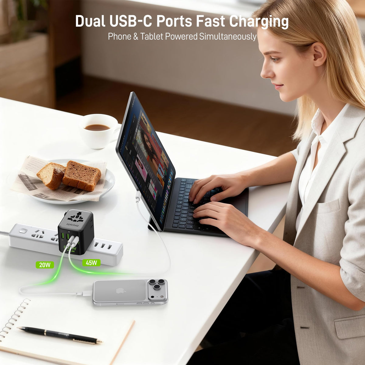 EPICKA Pulse Duo 65W USB-C ports deliver fast charging for laptops and phones.