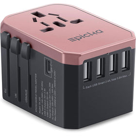 EPICKA TA-105 rose gold travel adapter front view for worldwide charging convenience.