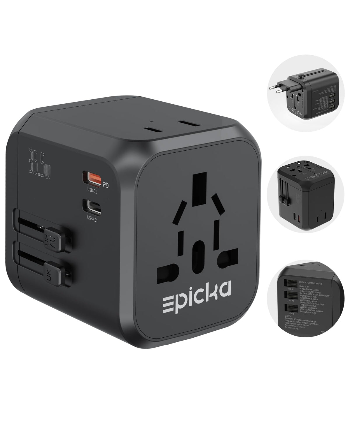 EPICKA TA-205 worldwide adapter for seamless charging on multi-country trips
