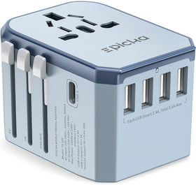 EPICKA travel adapter blue, showcasing universal compatibility for global devices.