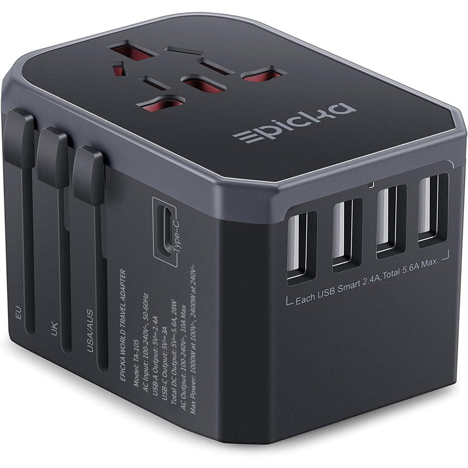 EPICKA universal travel adapter front view for compact all in one charging on global trips