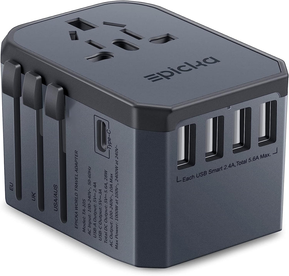 EPICKA TA-105 space grey front view showing universal compatibility for travelers