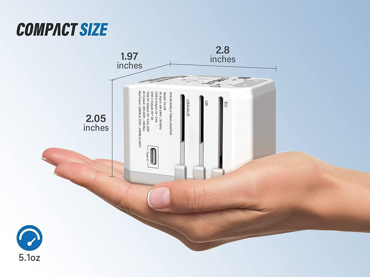 EPICKA TA-105 compact white shell fits in carry-on.