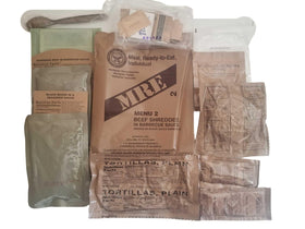 EPIDEMIC PROOF USGI MRE complete ration with utensils and FRH ready meals.