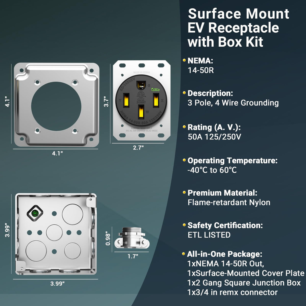 EPLESFTON NEMA 14-50 remx connector ensures secure heat-dissipating connections