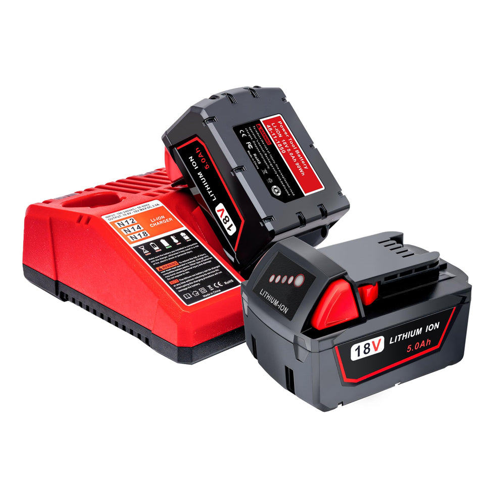 Epowon Milwaukee 18V 5.0Ah battery front view for extended work sessions