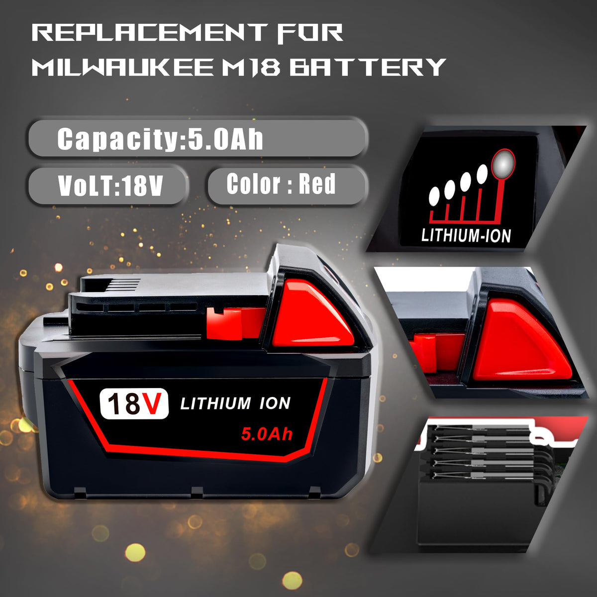 Epowon Milwaukee M18 5.0Ah battery compatibility with multiple models.