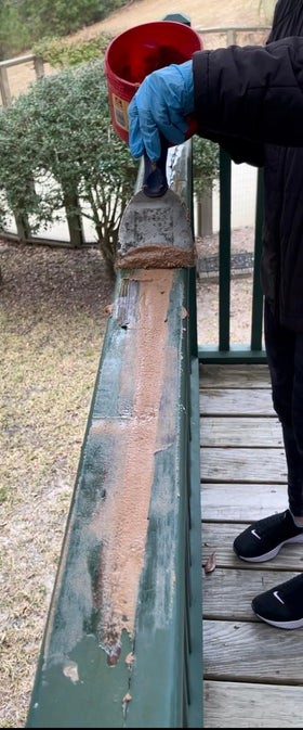 Epox-Sci Re-Rot resin bottle pour demonstrates easy mixing for strong bonds