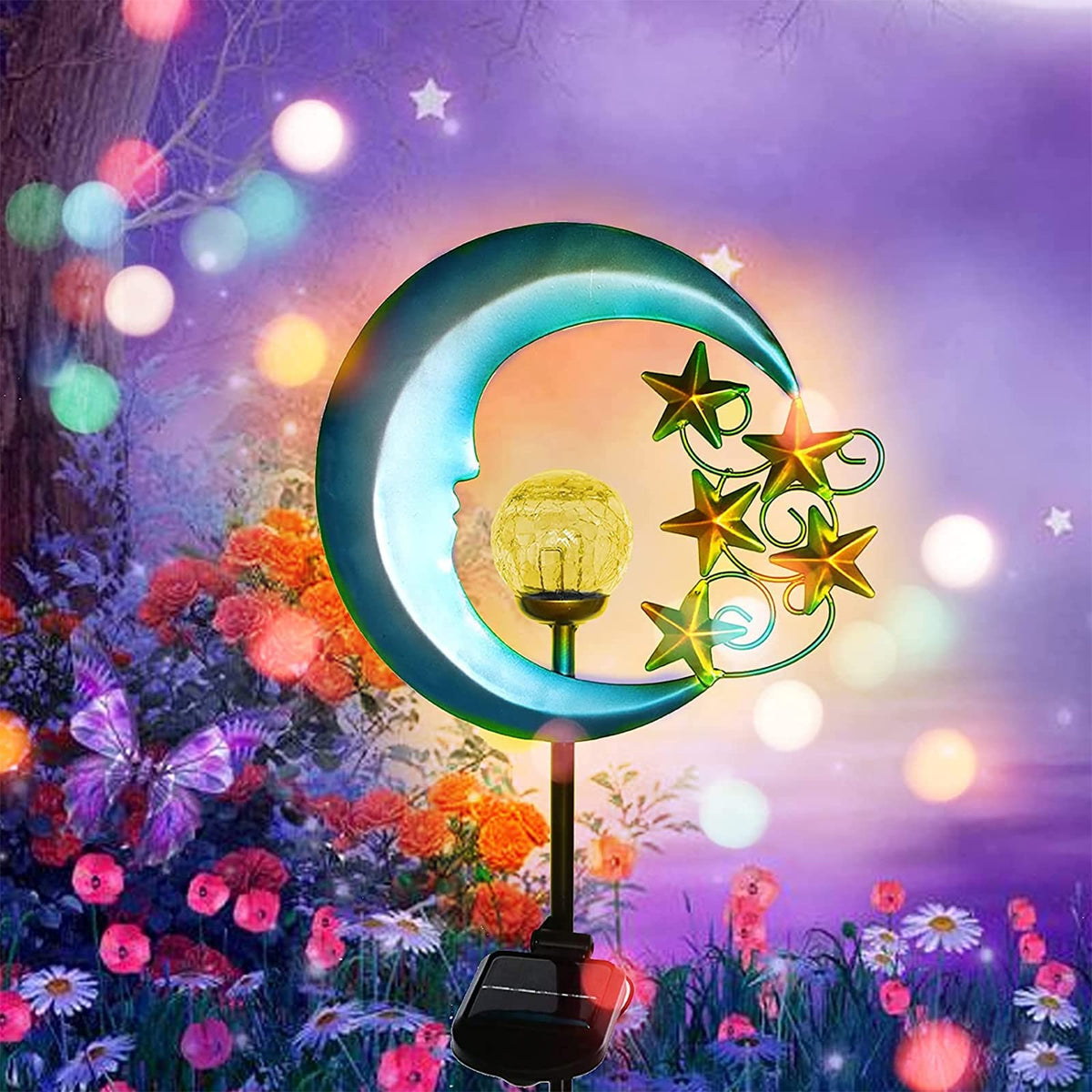 EPROSMIN Crackle glass ball adds texture to garden lighting.