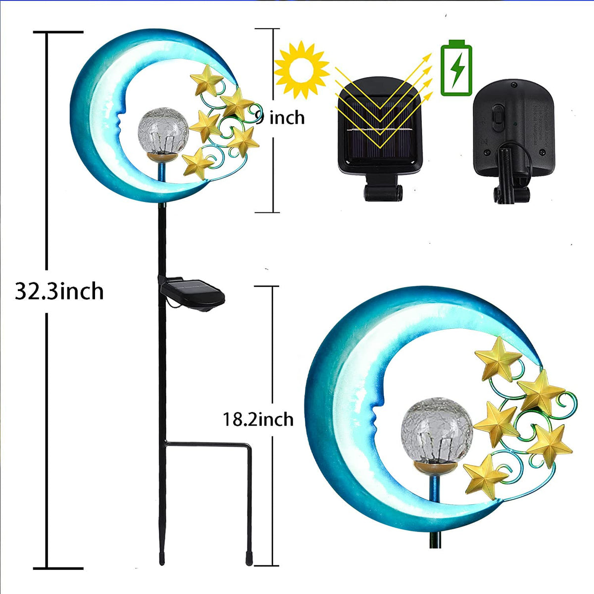 EPROSMIN Durable metal solar garden light with anti-rust coating for all-weather use.