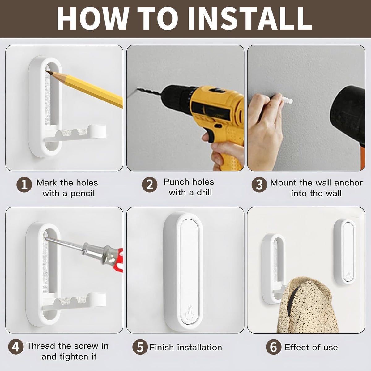 Eptcp foldable wall hook white for coats, bags, and keys.