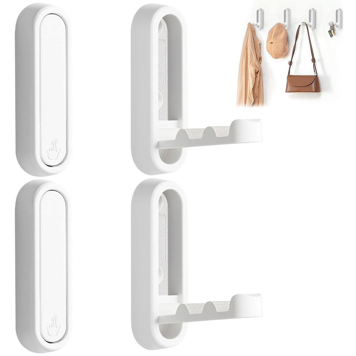 Eptcp foldable wall hook in white, front view, showcasing compact, sturdy design.