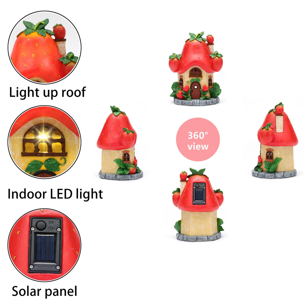 EPTUEGA outdoor fairy house lit at night demonstrates solar efficiency and ambient glow.