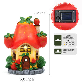 EPTUEGA solar fairy garden house strawberry roof closeup reveals hand-painted details.