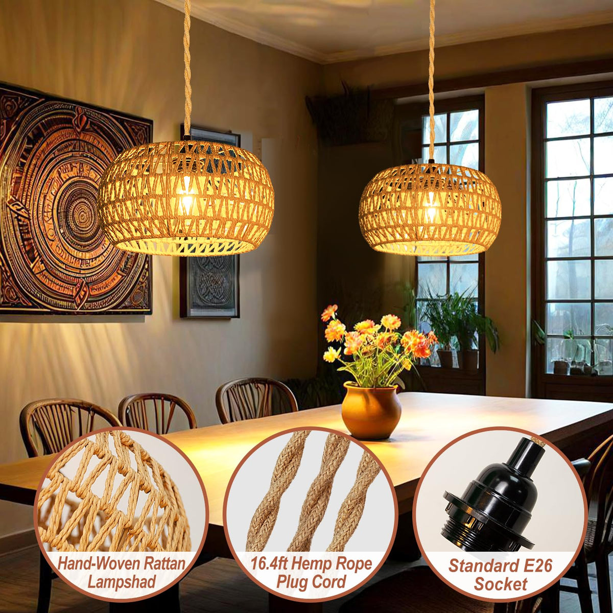 Eqquorva E26 base compatibility supports LED, incandescent, CFL, or halogen bulbs