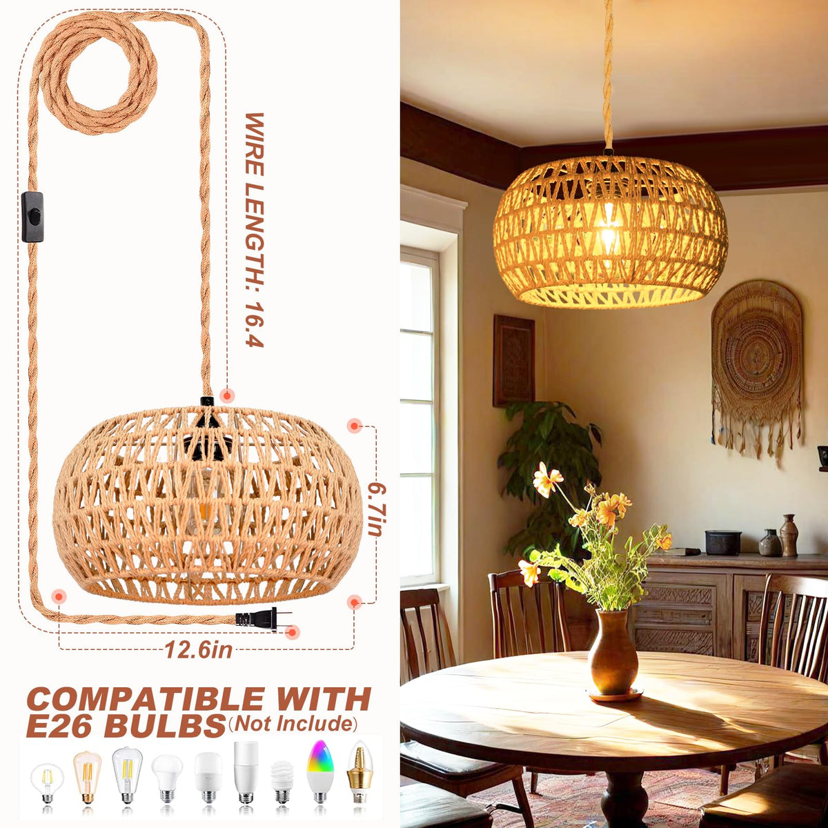 Eqquorva modern boho rattan shade adds textural warmth