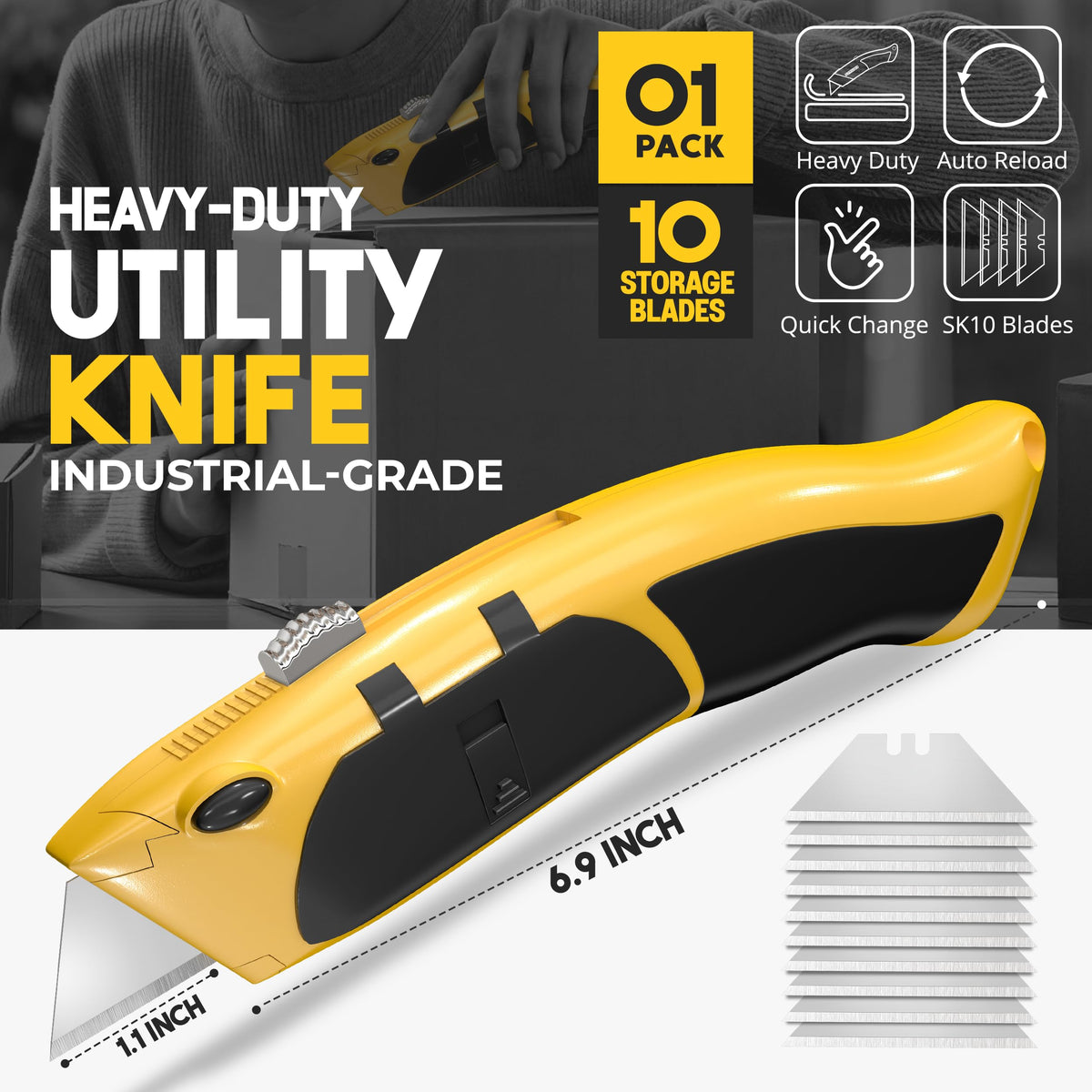 EQUIPTZ knife with 10 SK5 blades stored for quick replacements