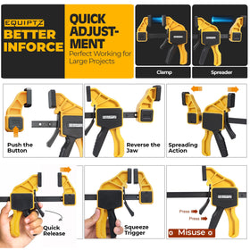 EQUIPTZ convertible F clamp to spreader demonstrates versatile clamping options.