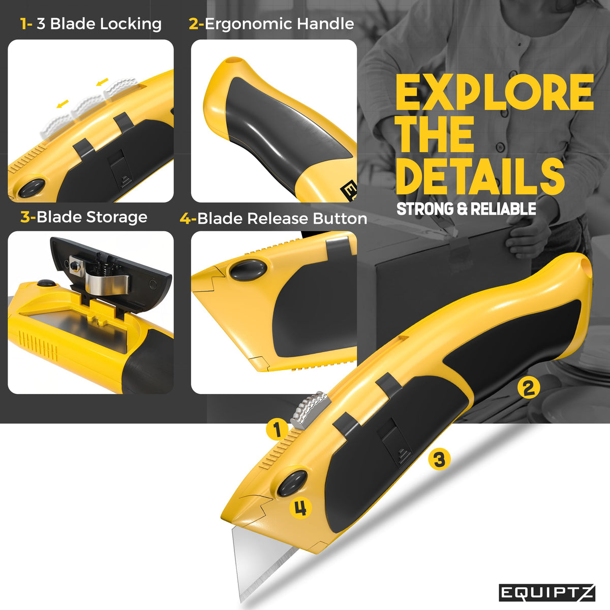 EQUIPTZ heavy-duty box cutter in use on a packing task