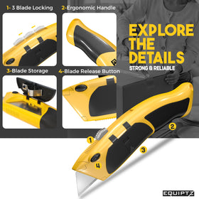 EQUIPTZ heavy-duty box cutter in use on a packing task