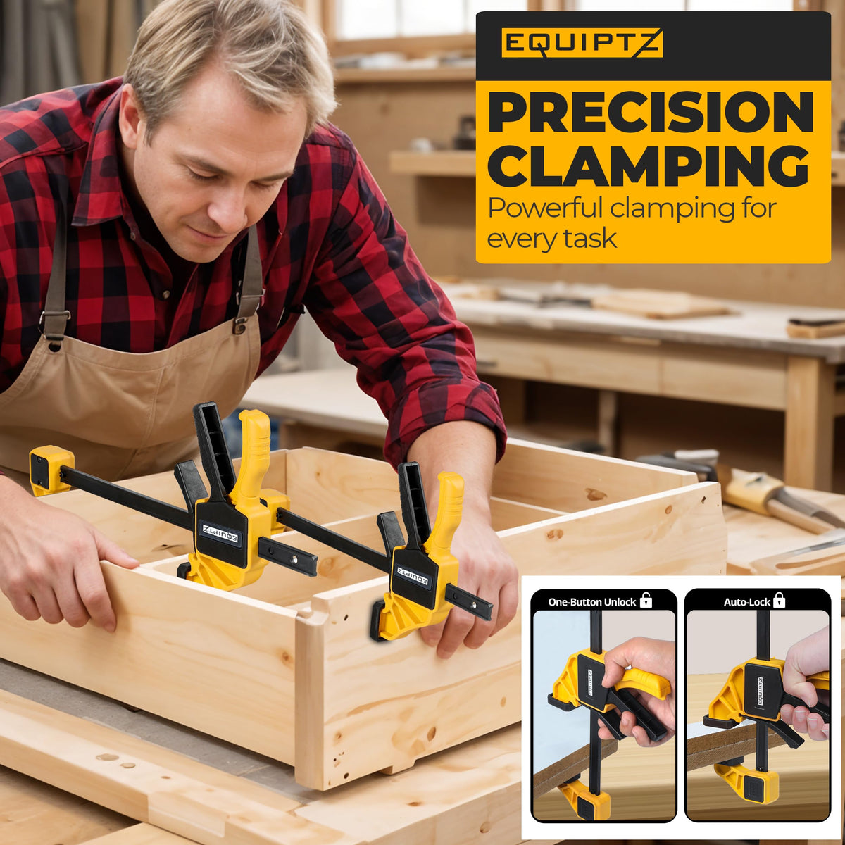 EQUIPTZ 12in bar clamps feature ergonomic non-slip jaws.