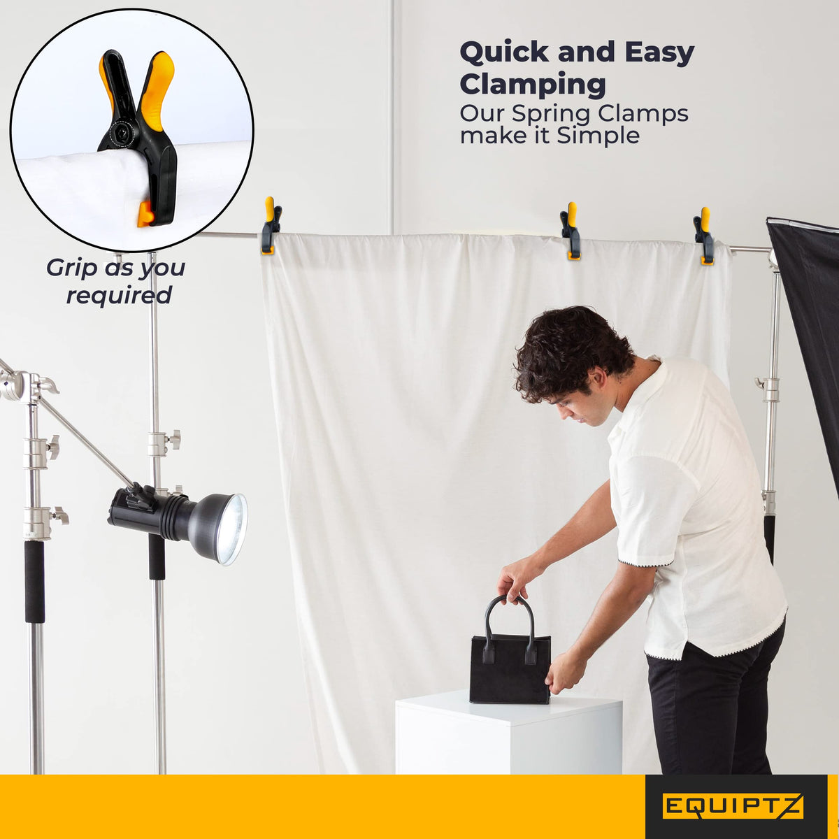 EquipTZ Spring Clamps versatile for backdrops, tarps, and pool covers