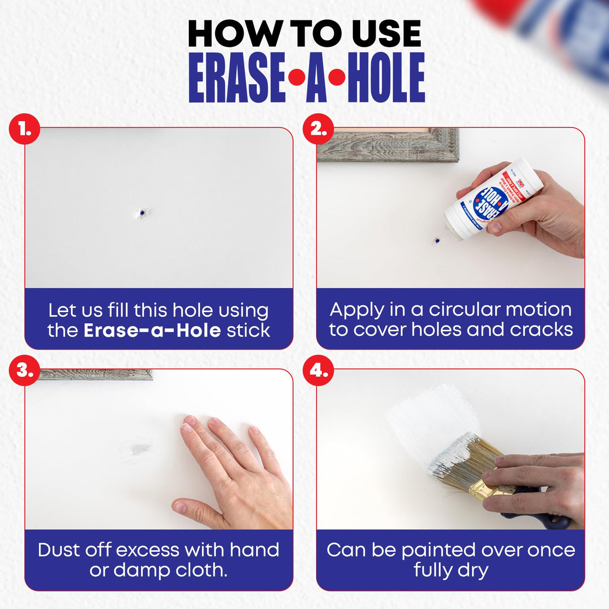 Erase-A-Hole fills nail holes and cracks without sanding