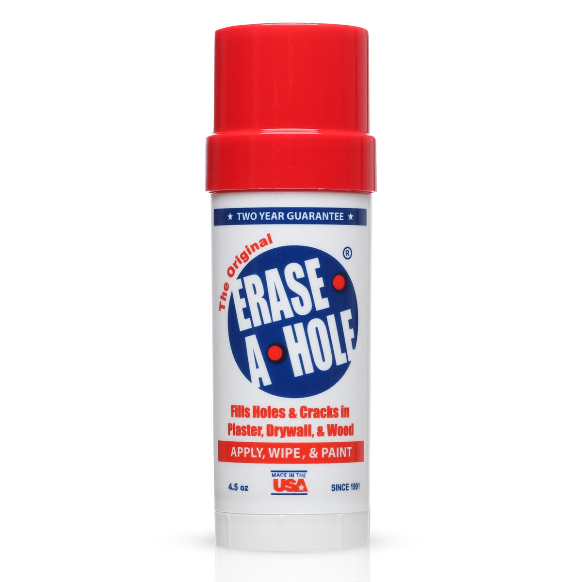 Erase-A-Hole quick-dry nail hole filler in action on drywall for seamless repairs.