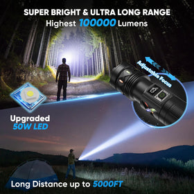 ERBRIGTLI flashlight adjustable focus for beam from spot to flood
