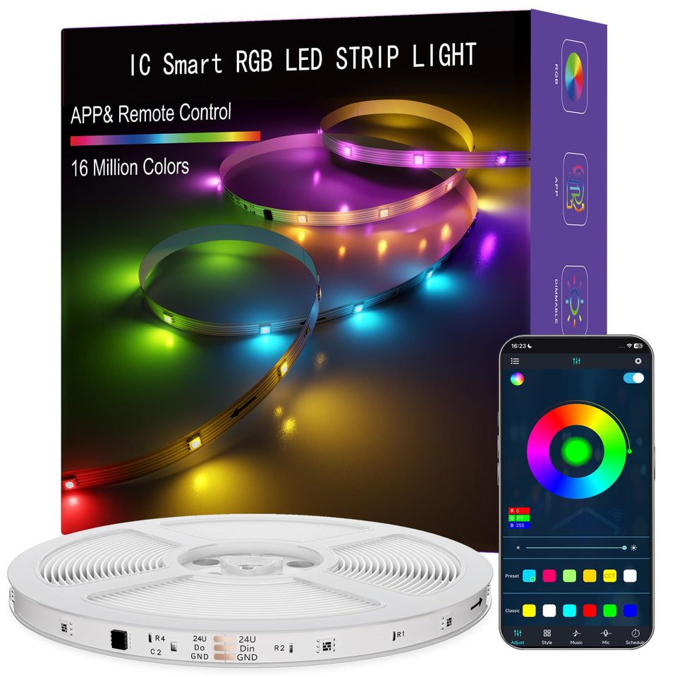 ERBTY IC Smart RGB Strip Lights create a dreamy bedroom gradient for cozy ambiance.