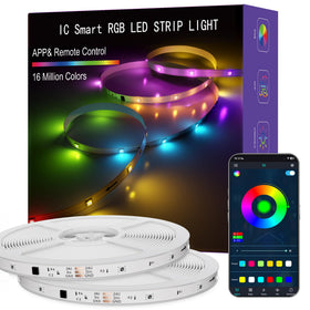 ERBTY IC smart RGB strip lights illuminate a bedroom with soft gradient colors