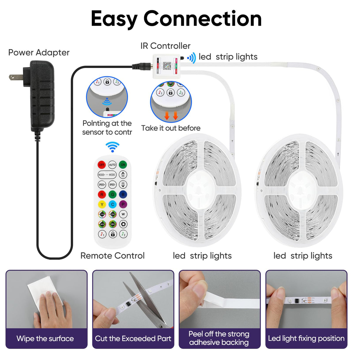 ERBTY IC RGB strips offer dimming and scheduling for mood lighting