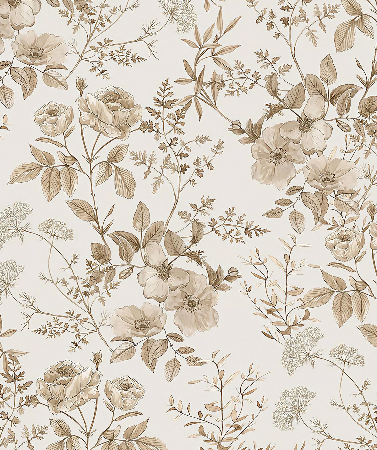 Erfoni beige floral wallpaper pattern adds warm texture to living spaces.
