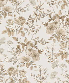 Erfoni beige floral wallpaper pattern adds warm texture to living spaces.