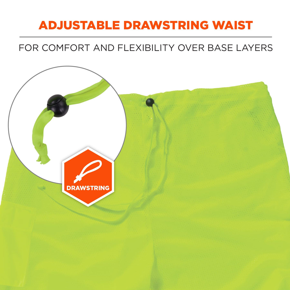Ergodyne Class E lime pants, pocket detail for tool access.