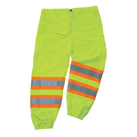 Ergodyne Class E lime pants, front view, high visibility for outdoor work.