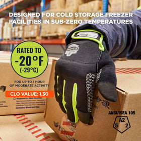 Ergodyne ProFlex 850 gloves with touchscreen-capable fingertips for device use in cold temps.