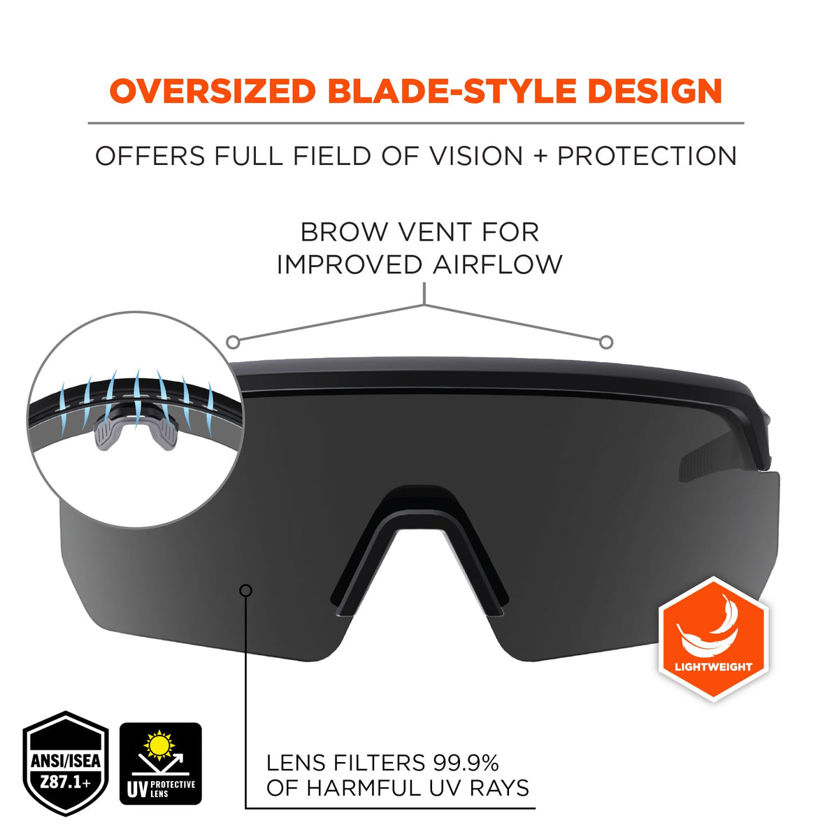 Ergodyne Skullerz Aegir polycarbonate lenses protect eyes against impacts and UV rays