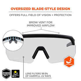 Ergodyne Skullerz Aegir safety glasses lightweight frame enhances comfort.