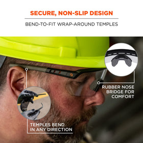 Ergodyne Skullerz Aegir safety glasses provide UV protection against sun exposure.