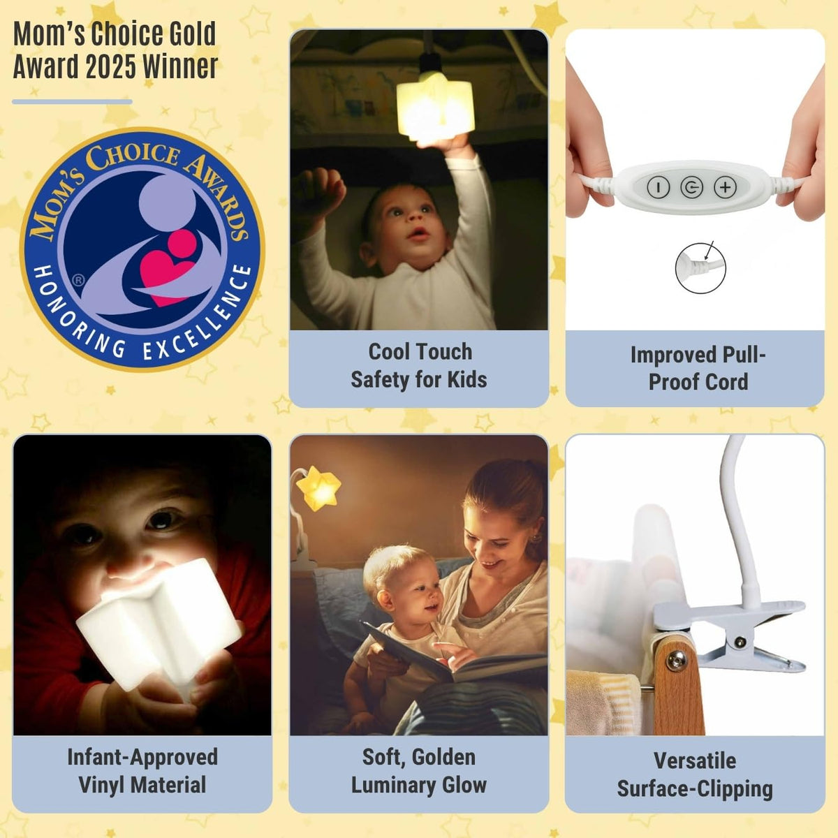 Ergojojo LED clip-on star light showing 360° gooseneck for precise light direction