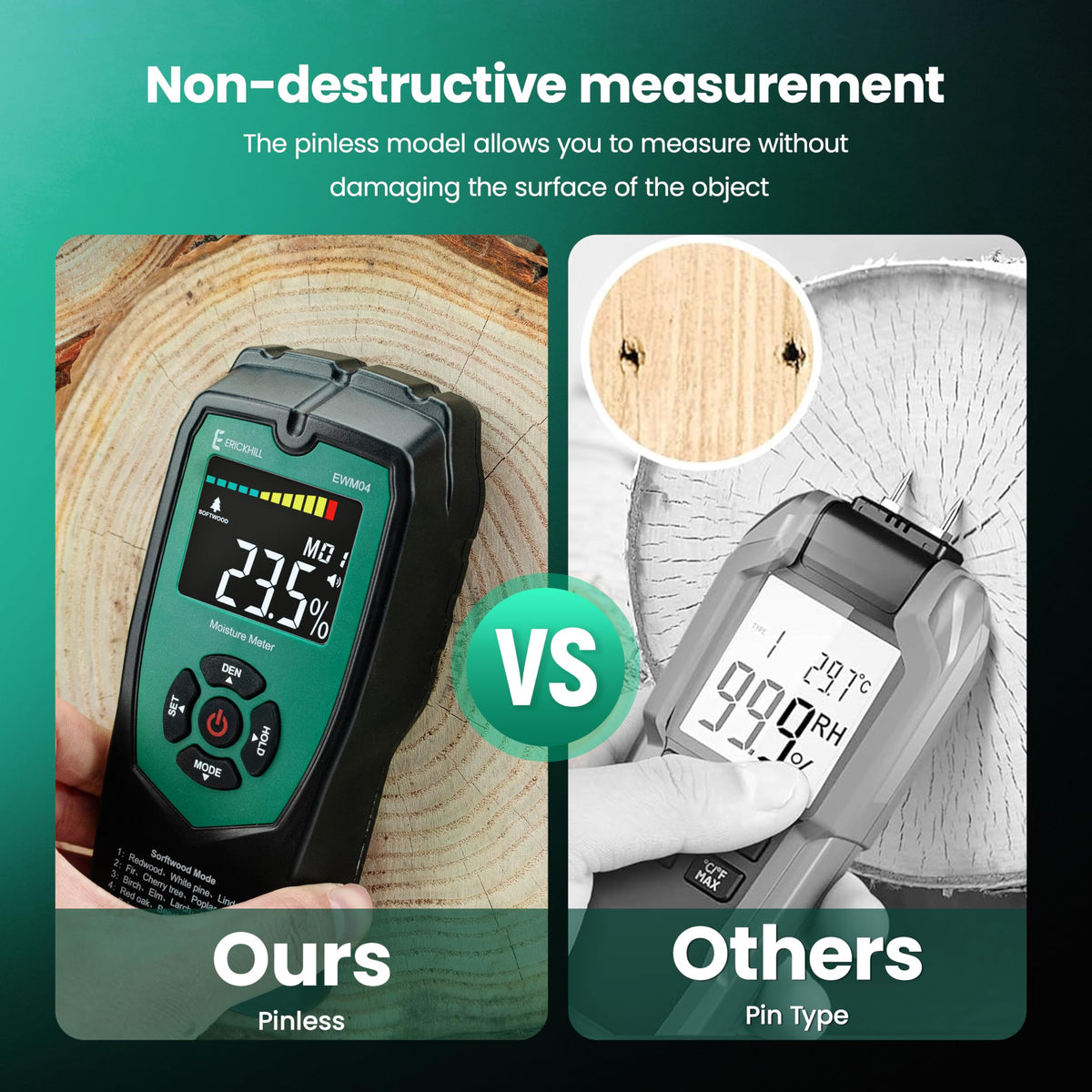 ERICKHILL Pinless moisture meter drywall testing for hidden dampness behind walls