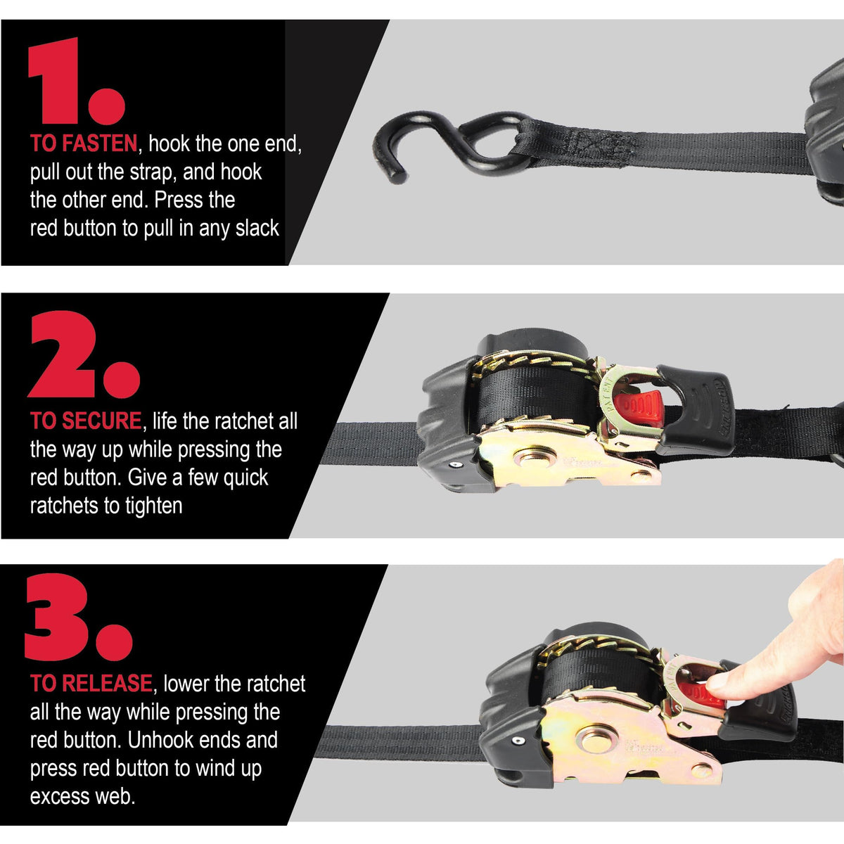 Erickson Pro Series extending webbing demonstrates secure tie-down use
