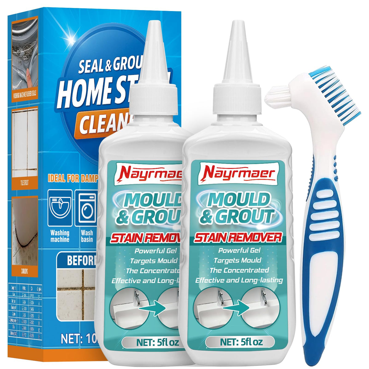 Erigathe stain remover gel applied to bottle surface, demonstrating extended contact with stains.