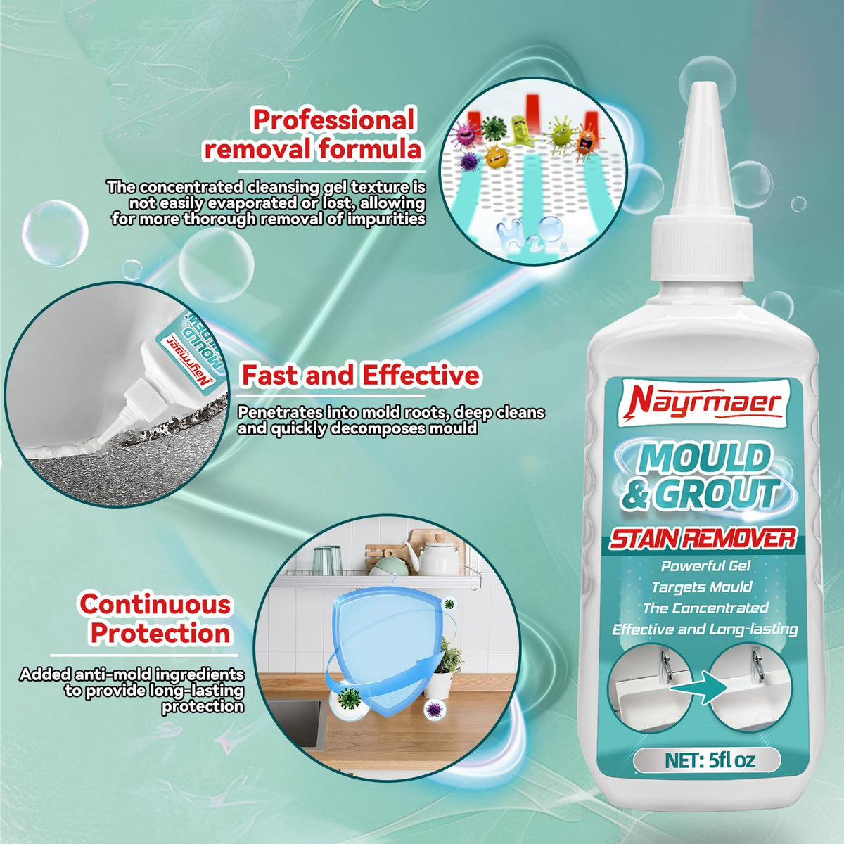 Erigathe stain remover gel pours onto a stain, showing fast penetration.