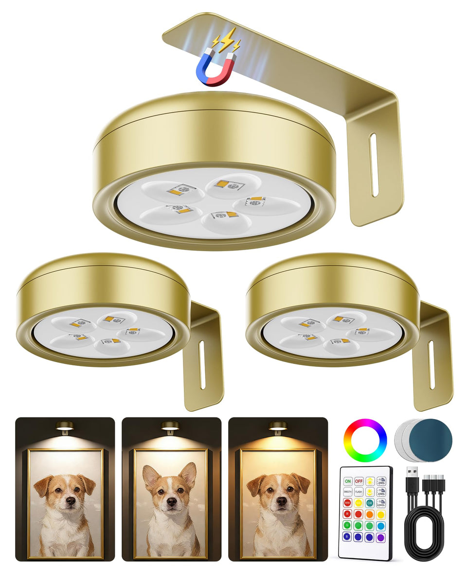 ERMTCTS 3-pack picture lights packaging shows easy setup and wall display