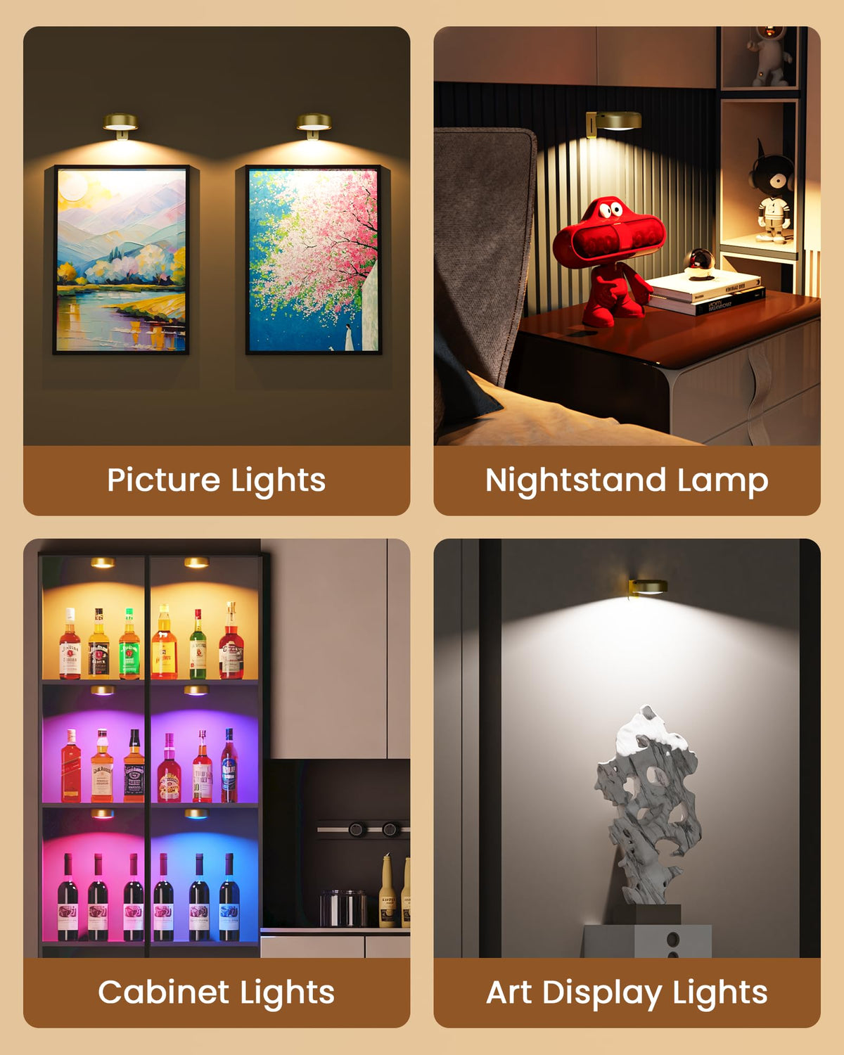 ERMTCTS magnetic puck lights on wall for tool-free installation